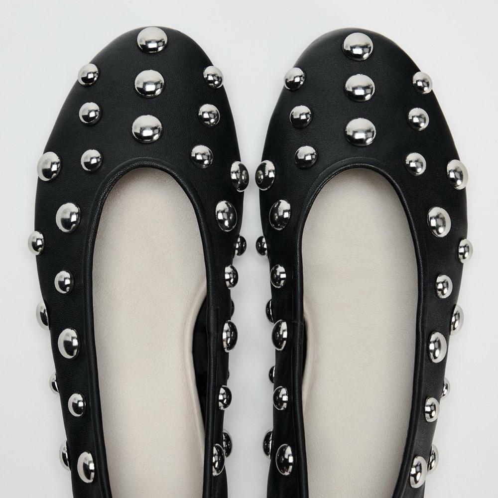 Zara NWT Stud Leather Ballet Flats